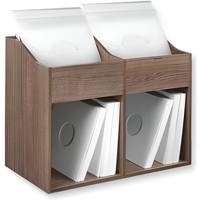 DJ VS BOX 200-2 Walnut – Meuble avec Double bac à vinyle pour 400 disques