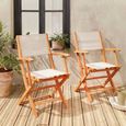 Fauteuils de jardin en bois et textilène - Almeria blanc - 2 fauteuils pliants en bois d'Eucalyptus  huilé et textilène-1