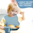 Set repas bébé,vaisselle enfant sans BPA, Convient aux bébés qui mangent seuls (Bleu)-1