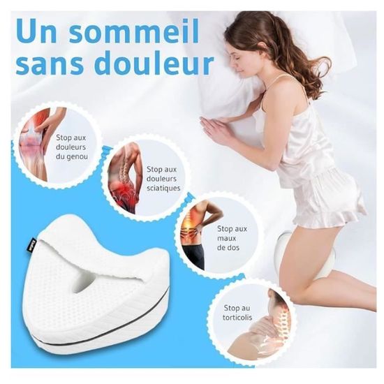 Coussin Genou Forme Croissant De Lune En Mousse Mémoire - 58 X 20 X 7 Cm - Pour Dormir Sur Le Côté Ou Sur Le Dos - Soulage Dos, Hanches