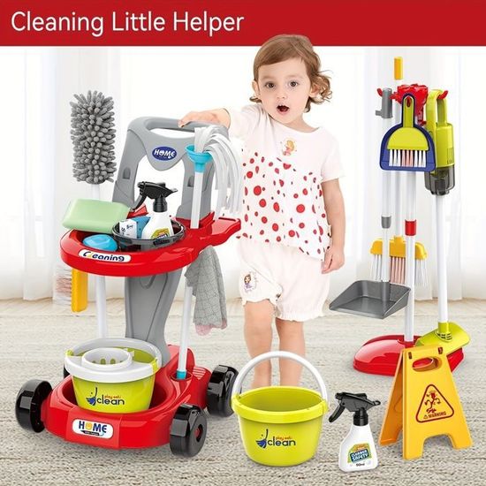 Kit Mini Outils De Nettoyage Pour Enfants - Serpillière Et Balai Jouet, Cadeau éducatif Anniversaire (vert)