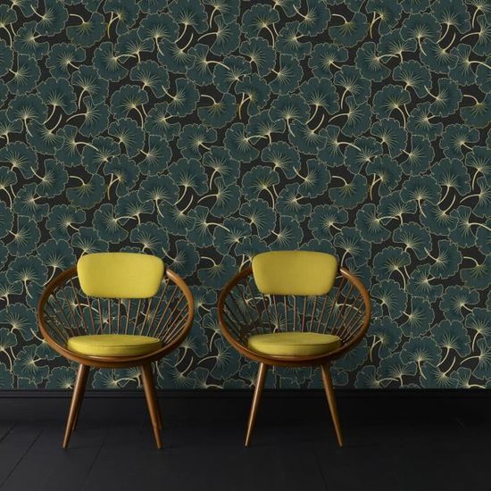Téléchargement gratuit Images Papier Peint Intisse Gingko Feuille Noir Vert 10m X 52cm Wow actualisé salutations