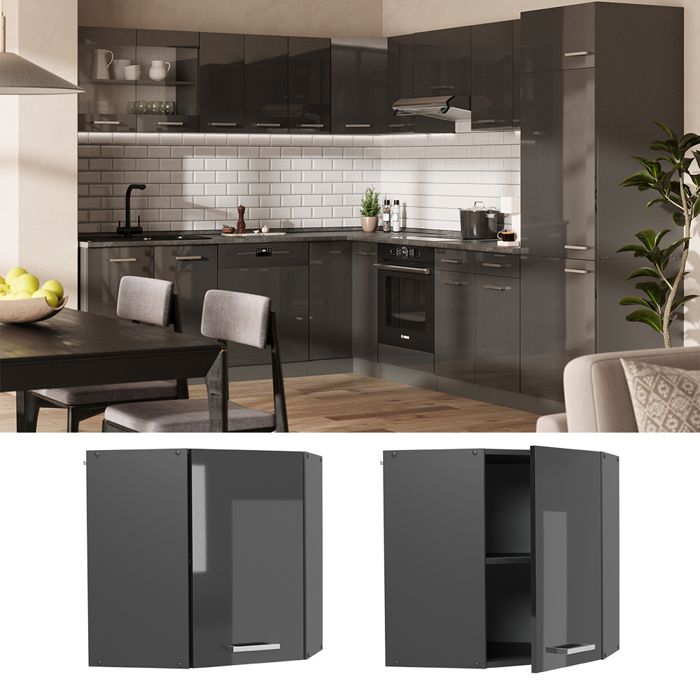 Vicco meuble cuisine, béton noir, 60cm pt chêne