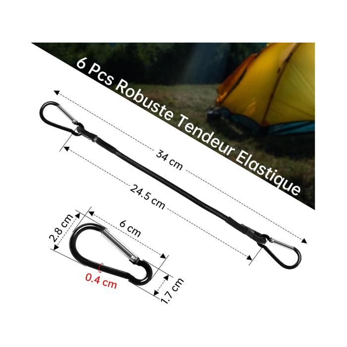 6 Tendeurs élastiques Avec Mousquetons - 30 Cm - Résistants Aux UV - Parfaits Pour Fixation Bagages, Tentes, Bâches - 4
