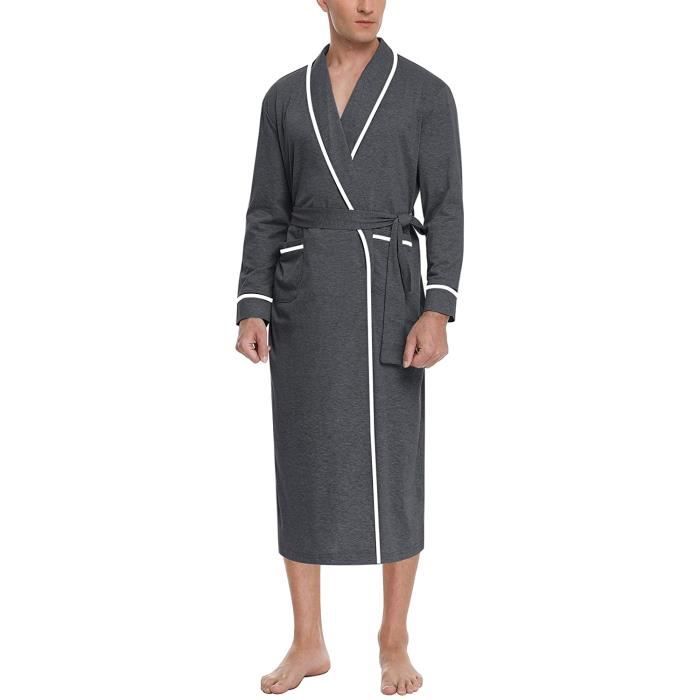 Peignoir Homme Leger Robe de Chambre Coton Kimono Poches Lat rales