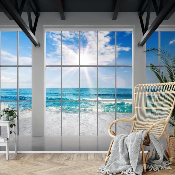 Papier Peint Panoramique Mer Plage Fenêtre 352 X 250 Cm Toison Mur Xxl ...