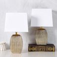BRUBAKER - Lampe de table/de chevet - Design élégant - Hauteur 38 cm - Pied en Céramique/Doré - Abat-jour en Coton/Blanc-2