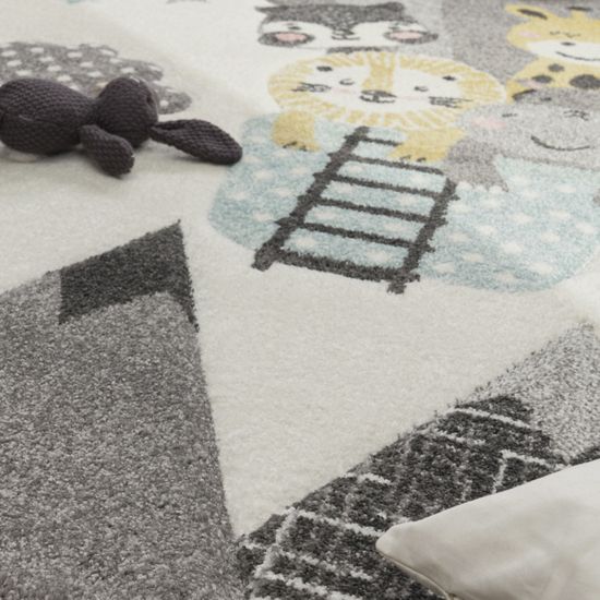 Dimension:/Ø 120 cm Rond Tapis Chambre Enfant Adorable Montgolfi/ère Nuages Joyeux Animaux Pastel en Cr/ème