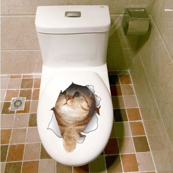Sticker Pour Cuvette Des Toilettes Wc Chat 3d Autocollant Toilette Decoration Cdiscount Bricolage