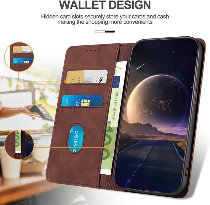 Étui Portefeuille Pour Motorola Moto G86 – Cuir PU Avec Rabat Magnétique – Support Pliable, Compartiments Cartes – Protection Antichoc – Noir - 8