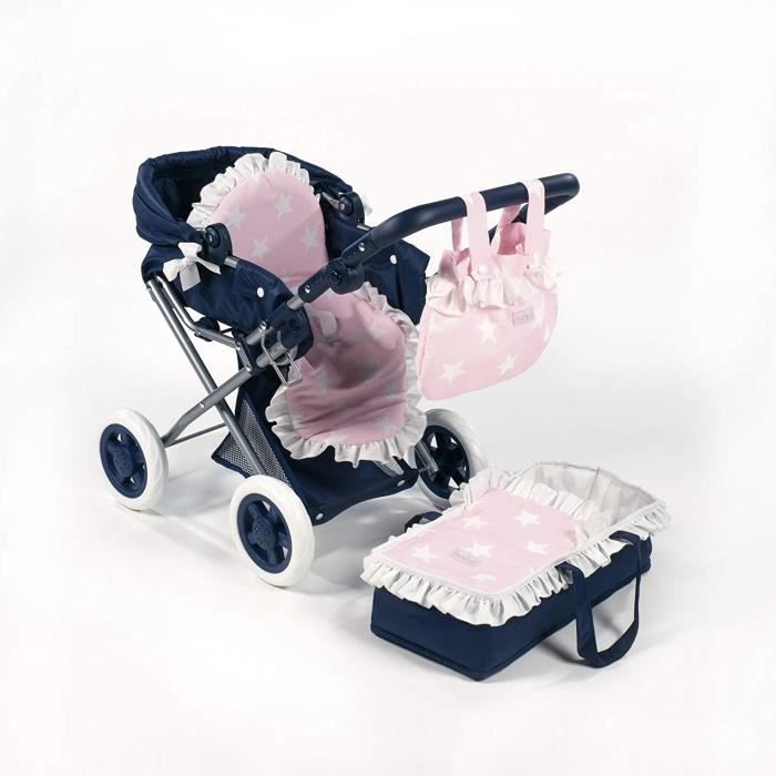 Combi 3 en 1 pour poupee et poupon : poussette landau cosy - Rose / Gris -  Poignee 55 à 82 cm - Cdiscount Jeux - Jouets