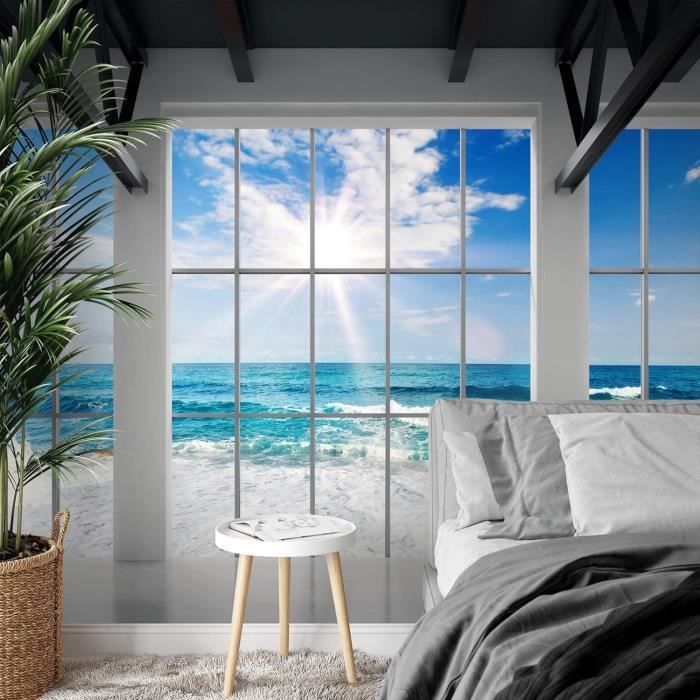 Papier Peint Panoramique Mer Plage Fenêtre 352 X 250 Cm Toison Mur Xxl ...