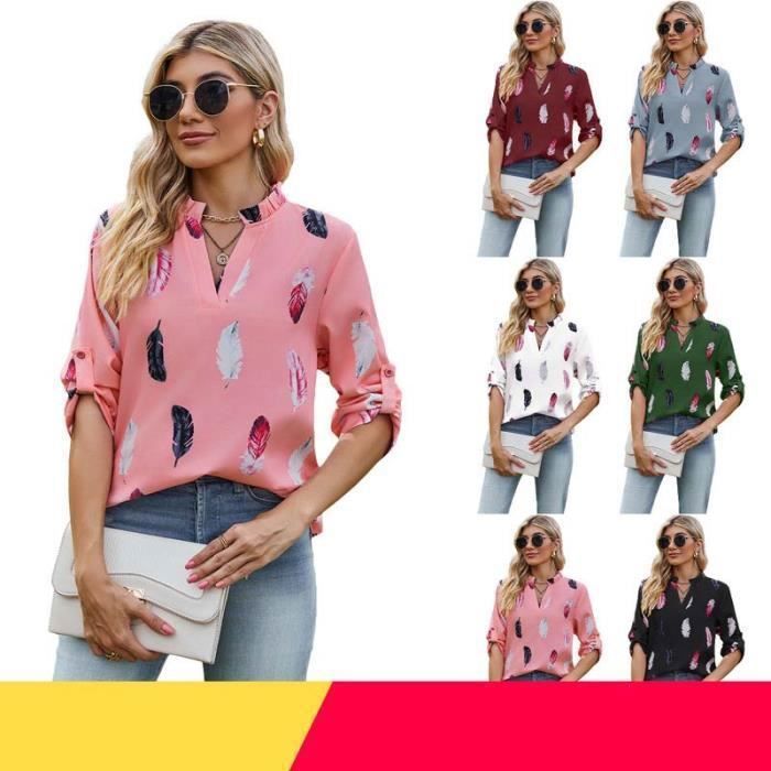 Chemisier Femme Manches Cloches 3/4 Double Couche Mousseline De Soie - Col V Décontracté Élégant S à 3XL