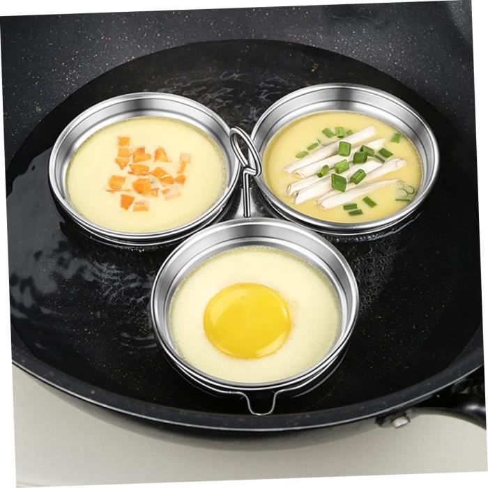 MAEXUS Lot de 4 anneaux à œufs anti-adhésifs - Poignée pliante - Facile à nettoyer - Moules à omelettes et burgers - Avec brosse en silicone