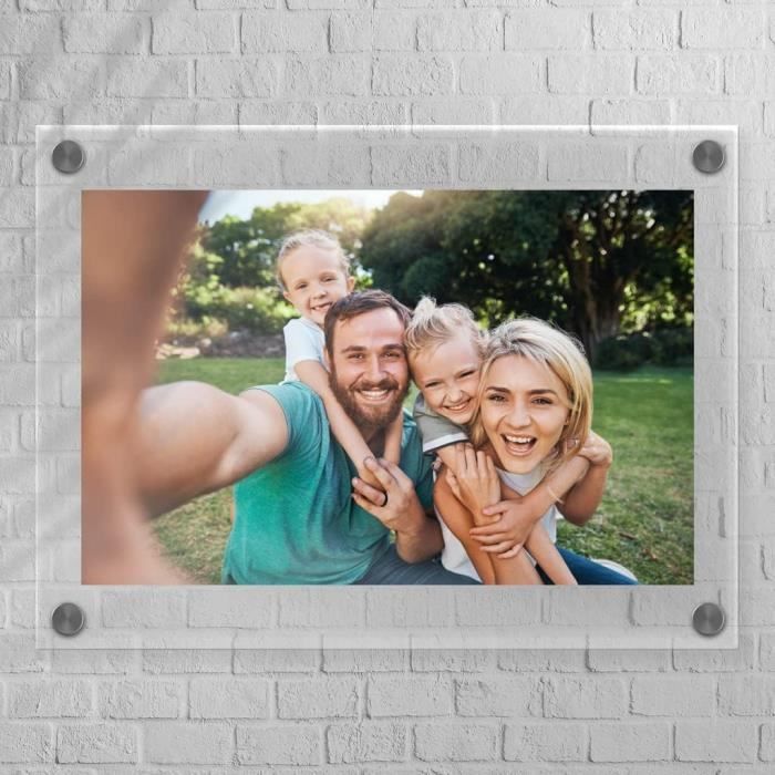 Cadre Photo Acrylique Transparent Sans Cadre 10,9x14 Cm - Support Avec Entretoises Chromées - Décoration Bureau Maison Orange - 14