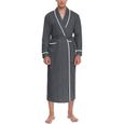 Peignoir Homme Leger Robe de Chambre Coton Kimono Poches Latérales avec Ceinture Peignoirs de Bain Homme Long pour Maison l'hôtel-3