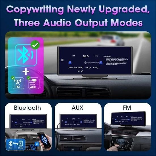 Écran Tactile 10.26" CarPlay & Android Auto Pour Voiture - Dashcam Intégrée, Bluetooth 5.0, WiFi, Fixation 3M