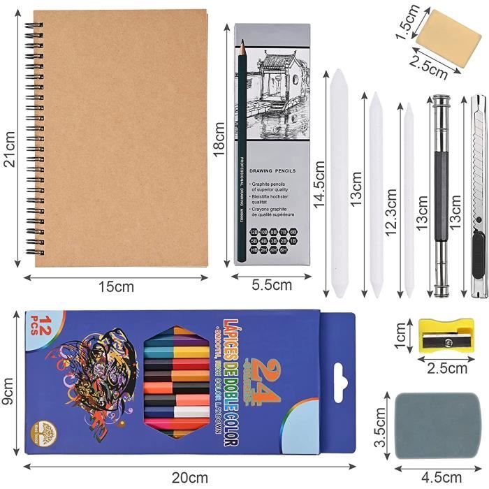 Kit Dessin 70 Pièces USHOP - Crayons, Pastels, Carnet Croquis !