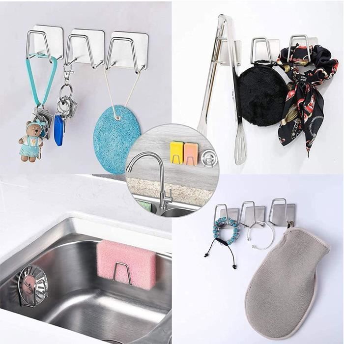 Porte-éponges En Acier Inoxydable Mooshy - Lot De 4 Supports Auto-adhésifs Noirs Pour Cuisine/salle De Bain