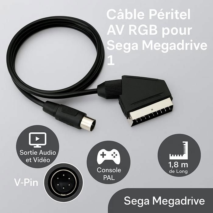 Câble Péritel Audio Vidéo en PVC pour SEGA Dreamcast 1.8Mètre gazechimp