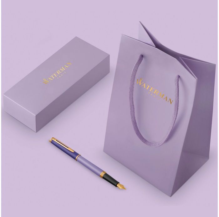 Stylo Plume Waterman Vintage - Plume Plaqué Or, Corps Marbré Violet Métallisé - Occasion Testé