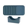 8 pcs PLAT DE SERVICE en plastique avec un support pour SERVICE table ,jardin etc (CARRE BLUE)-0