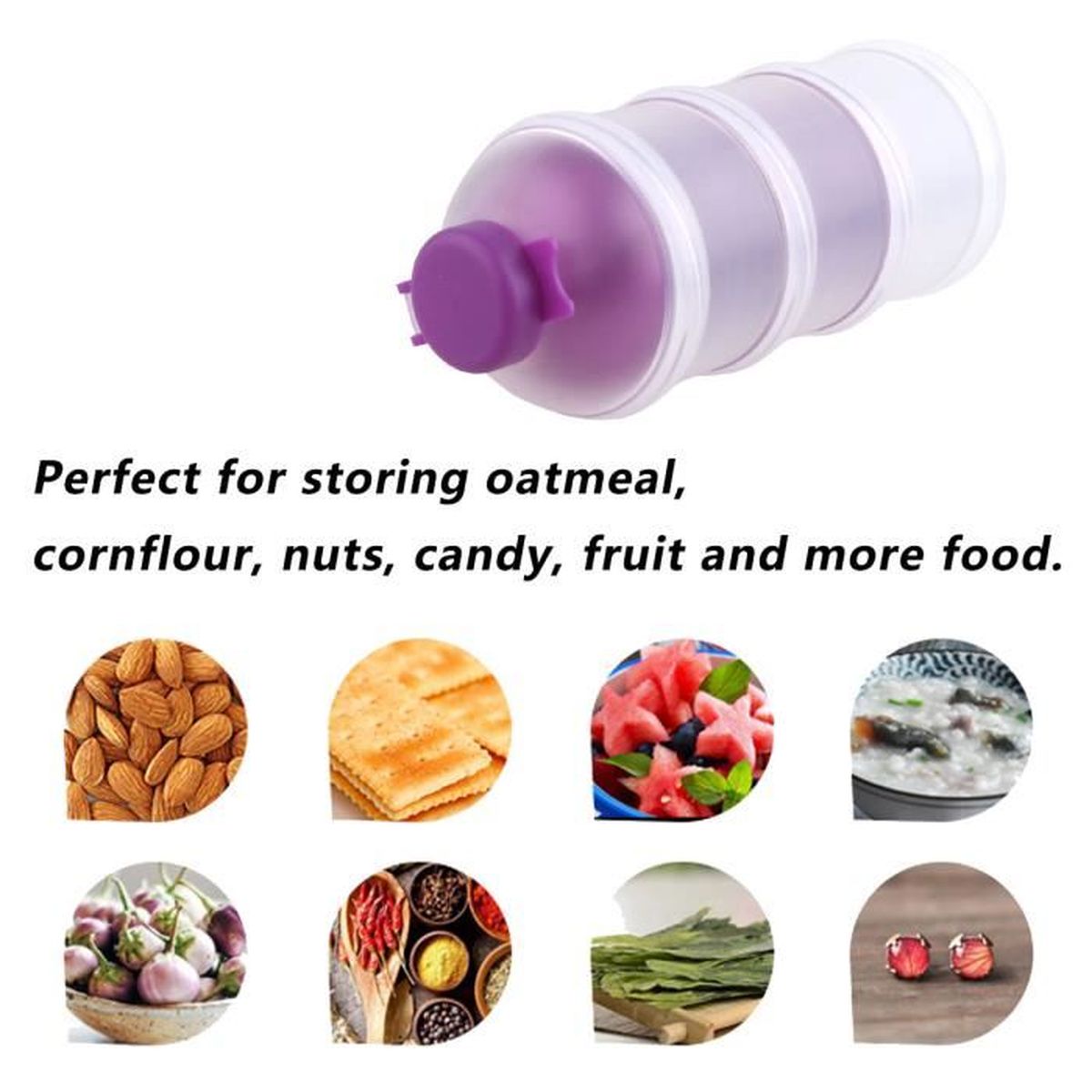 Distributeur Lait Poudre Bébé - 4 Compartiments - 60 G Chacun - Vert Ou Violet - PP Alimentaire