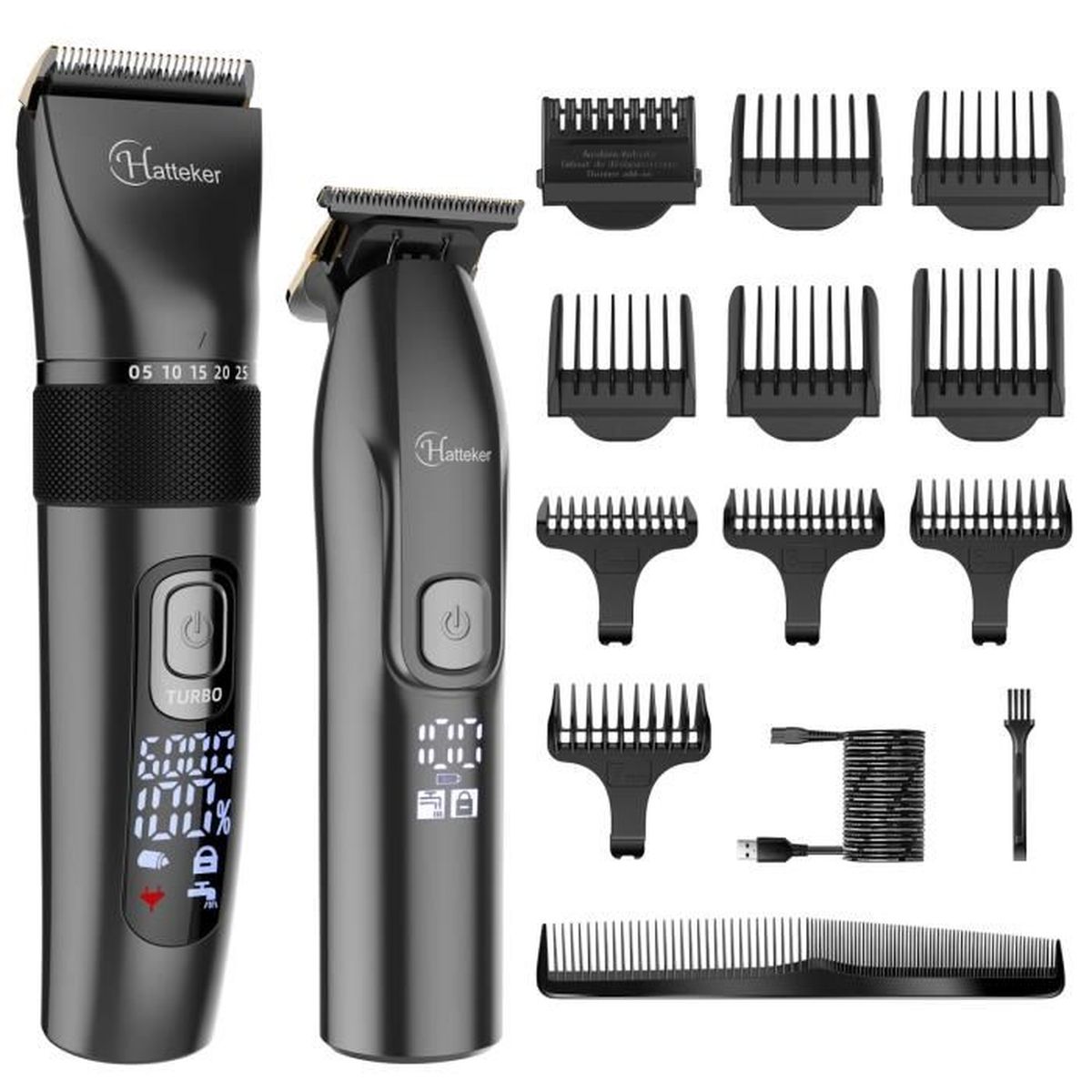 Tondeuse à Barbe Et Cheveux Hatteker - IPX7 étanche - Kit D'entretien Complet - Noir - Neuf