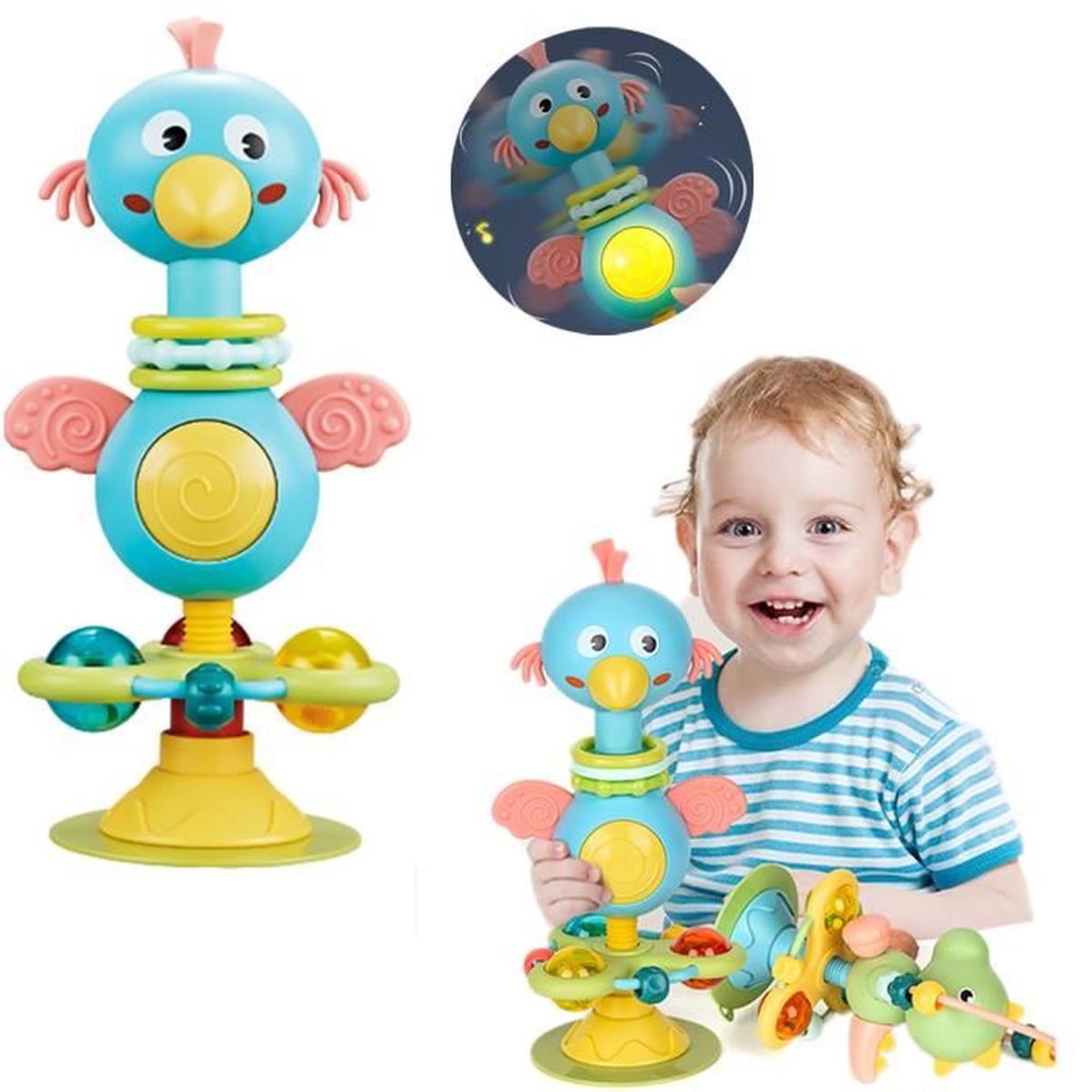 Hochet Jouet de Table, Jouet Ventouse Chaise Haute, Jouets Sensoriel Montessori avec Lumière et