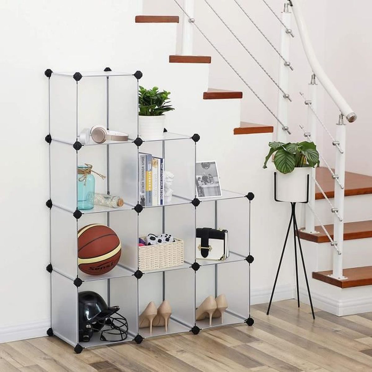 SONGMICS Armoire en plastique, Étagère, Meuble de rangement, 9 Cubes