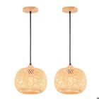 WOTTES Lampe en bambou tressé Lampe en rotin tressé Luminaire 2PCS, lustre suspension bambou Sphérique, naturel, Ø25 x H 18 CM