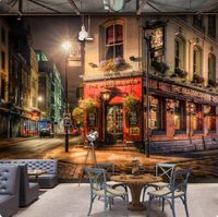 Papier Peint Panoramique 3D Soie Papier peint scène de nuit de ville, décoration murale de fond de bar, café et restaurant