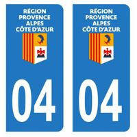 Lot 2 Autocollants Stickers plaque immatriculation voiture auto département 04 Alpes-de-Haute-Provence Logo Région
