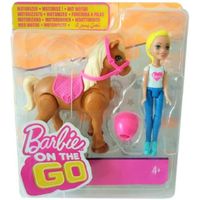 Poupée Barbie Mattel on The go avec Cheval - Jambes et hanches mobiles - Tête mobile - Rose - 10 cm