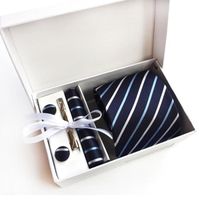 Cravate Homme Mouchoir de Poche Boutons de manchette Pince à cravate 4 Pièces