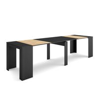 Table console extensible, Console meuble, 300, Pour 14 personnes, Noir et chêne, RF2655