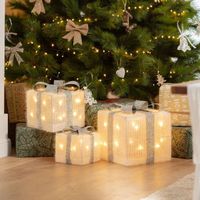 TECHBREY Kit de 3 Boîtes Cadeaux de Noël LED Ribbon L (250x250x270), M (200x200x230), S (150x150x160) mm  Argent