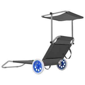 CHAISE LONGUE Chaise longue pliable avec auvent et roues - KAI - Gris - Pliable - Marque