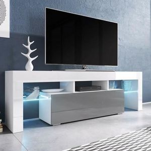 Milano Moderne Meuble Tv Blanc Brillant Avec Del Bleu Eclairage