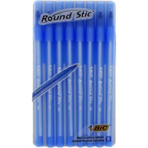 Bic Round Stic Stylo /à bille /écriture moyenne-Bleu-Lot de 8