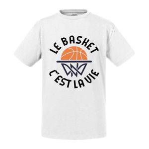 MAILLOT DE BASKET-BALL T-shirt Enfant Blanc Le Basket c'est la Vie Sport Basketball Ballon