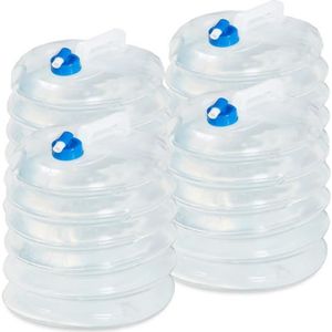 Relaxdays Bidons d'eau en lot de 4, 20 L, pliant, robinet, poignées,  jerrycan, Plastique sans BPA, transparent