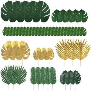 FLEUR ARTIFICIELLE Un pack de 60 pièces, composé de 9 types différents de plantes artificielles à feuilles de palmier tropical