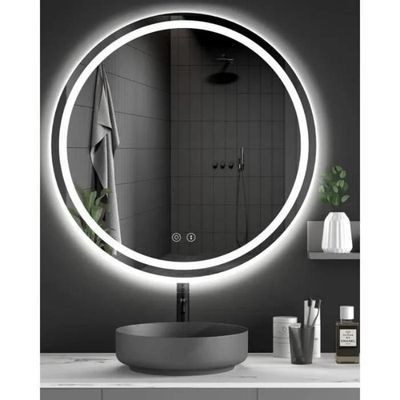 Miroir LED Rond 70 Cm Avec Cadre Aluminium Noir – Éclairage Frontal Dimmable 6000K, Anti-buée – Idéal Salle De Bain - 12