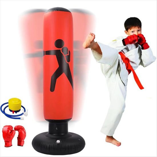 Sac De Frappe Gonflable Enfant 130cm Avec Gants - Jeu Boxe, Gym à La Maison