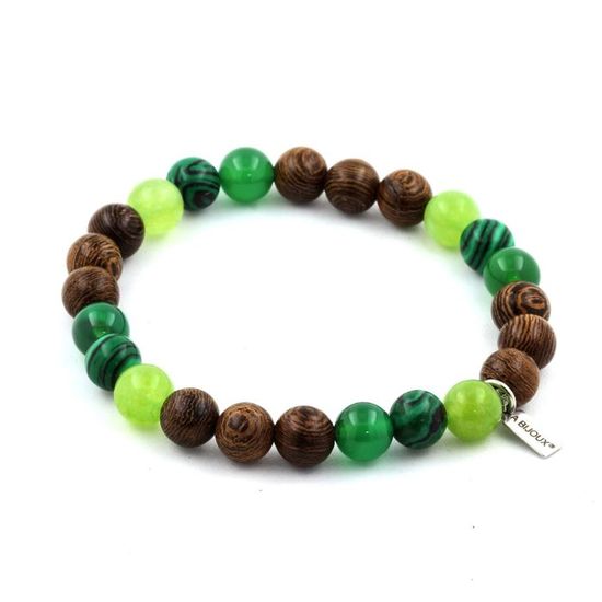 Bracelet En Perles De Malachite Et Agate Noire 8 Mm - Pierre Naturelle - Fabrication Française