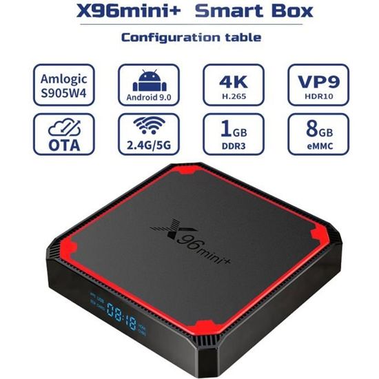 X96mini+ Android 9.0 SUNNZO tv Box avec Amlogic S905W4 Quad Core 1Go+8Go eMMC 2.4G&5G WiFi 4Kx2K HD Lecteur multimedia