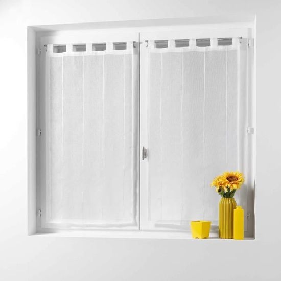 Douceur D'Intérieur, Paire De Voilages à Passants (2 X 60 X 90 Cm) Olympia Blanc, Voile Sablé