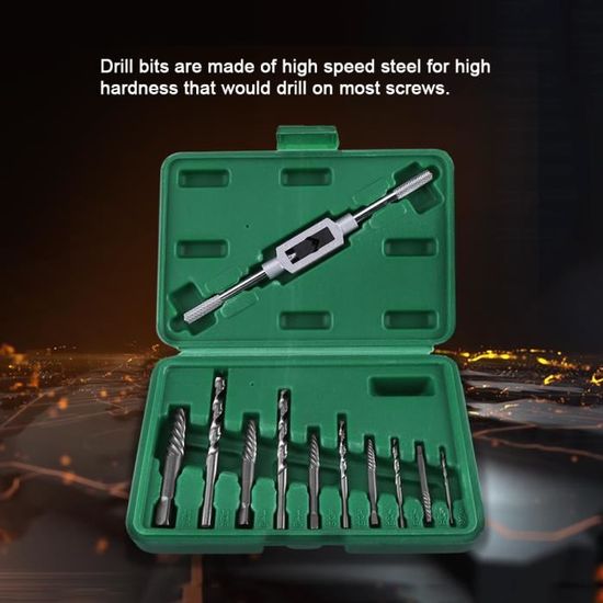 Extracteur de Vis Cassé HB043 11pcs Forets HHS et Extracteurs en Acier à Outils