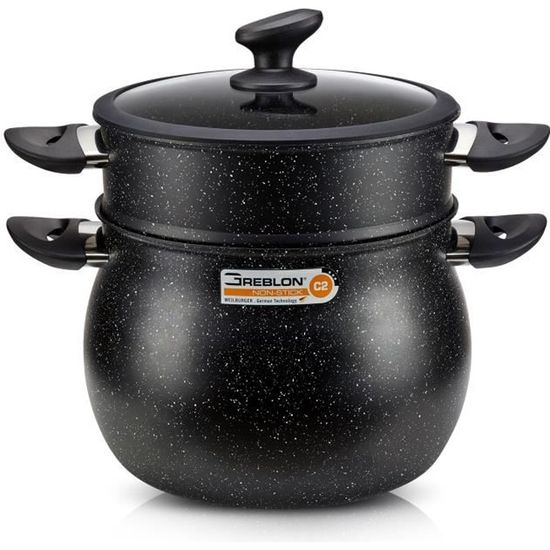 Couscoussier Royalty Line Haut De Gamme 9L - Marmite à Couscous En Acier Inoxydable 24cm Noir